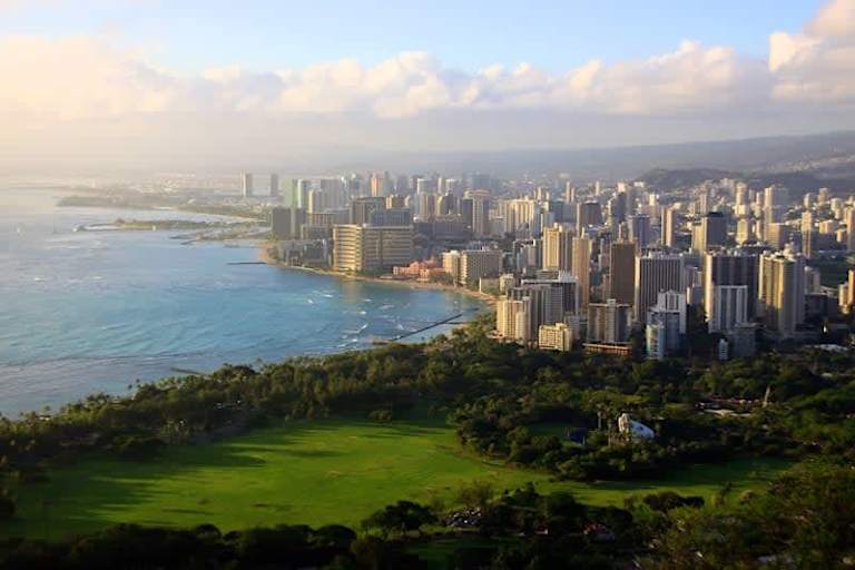 Honolulu skyline at Waikiki Beach in Hawaii